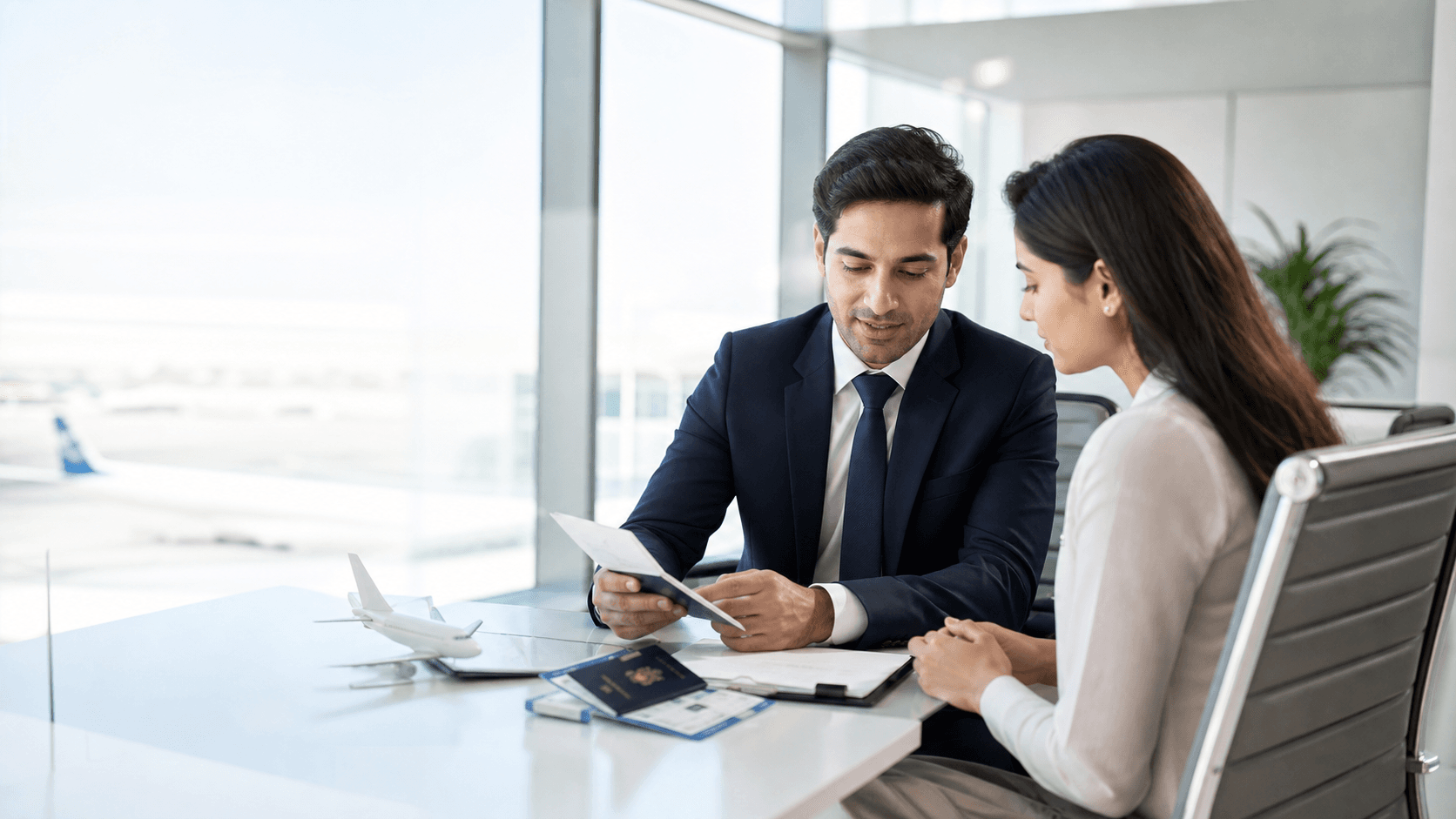 Visa Mate consultant reviewing travel documents with a client