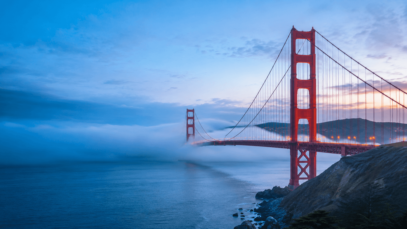 The Golden Gate Bridge in San Francisco at dusk